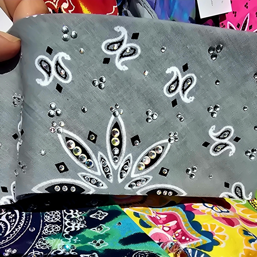 Gray Bandana with Rhinestone Accents